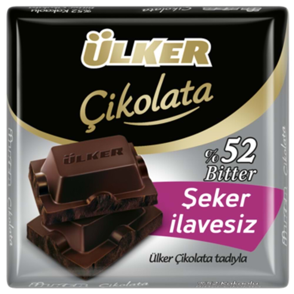 ÜLKER KARE %52 BİTTER ÇİKOLATA 60 GR ŞEKERSİZ