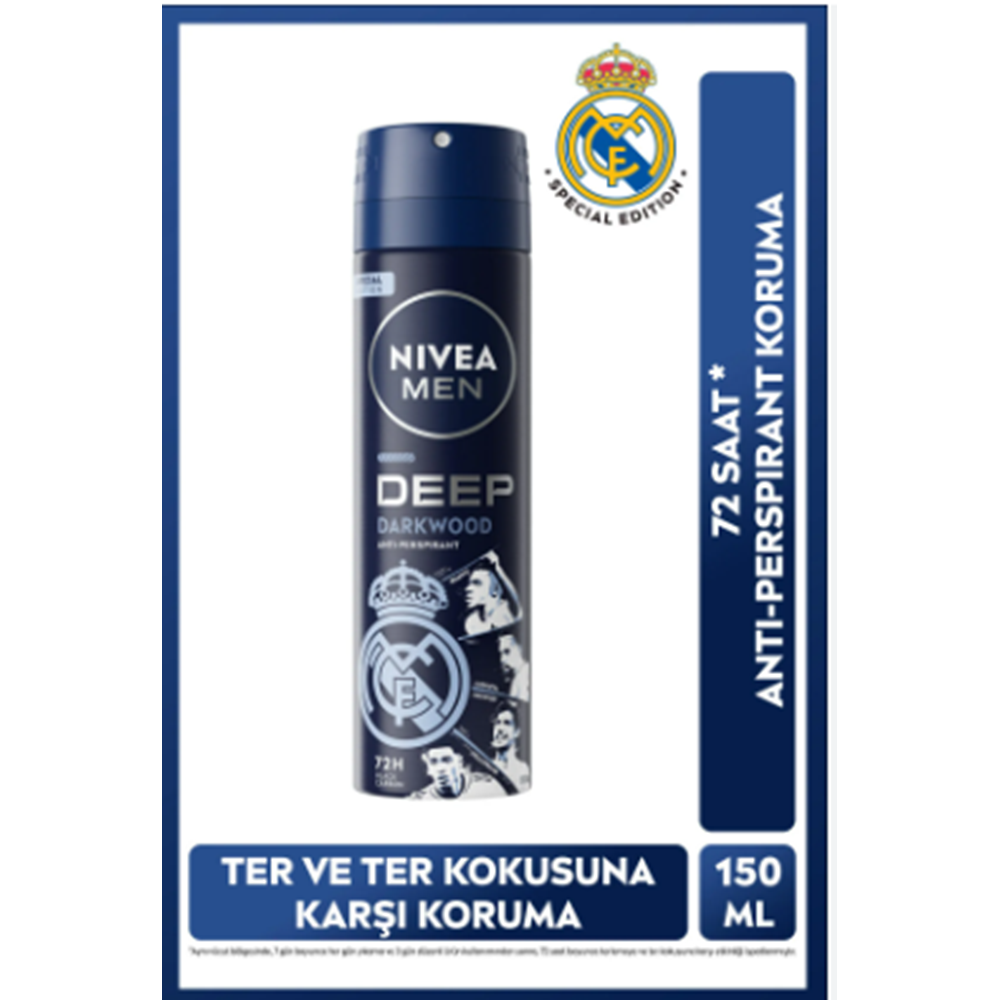 NIVEA DEODORANT SPREY DEEP DARKWOOD 150ML ERK REAL MADRİD