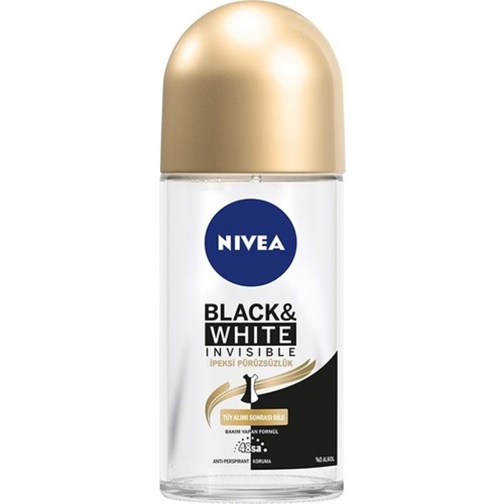 NIVEA DEODORANT ROLL-ON INV B&W İPEKSİ PÜRÜZSÜZLÜK KADIN 50ML