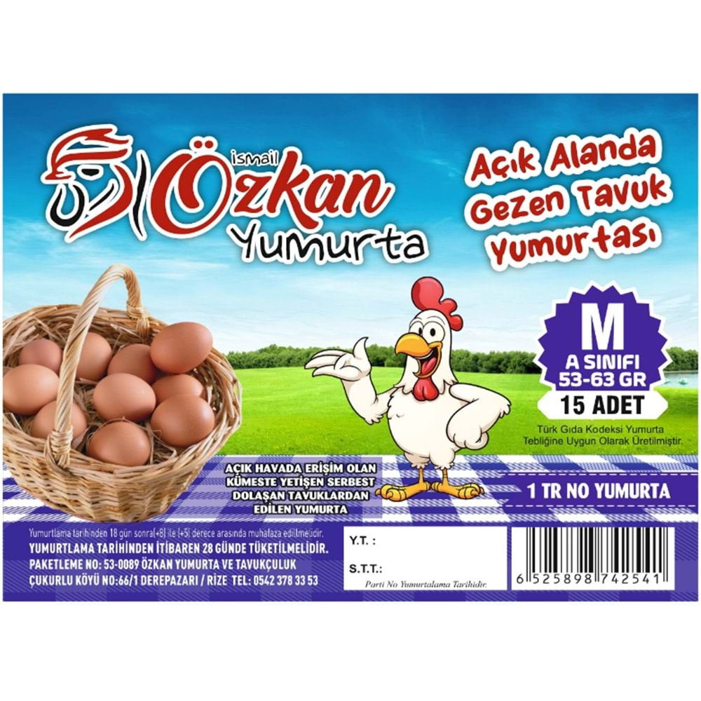 ÖZKAN GEZEN TAVUK YUMURTA 15 Lİ