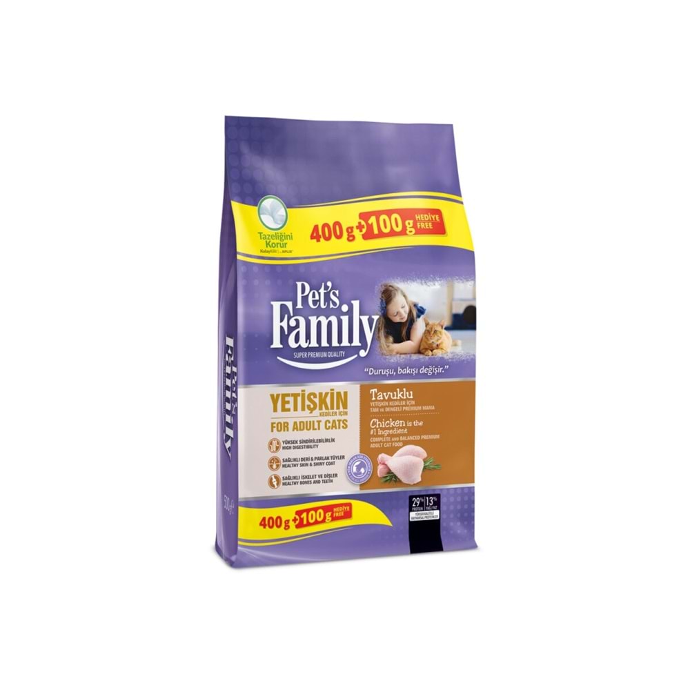 PETS FAMİLY KEDİ MAMASI TAVUKLU 500 GR YETİŞKİN