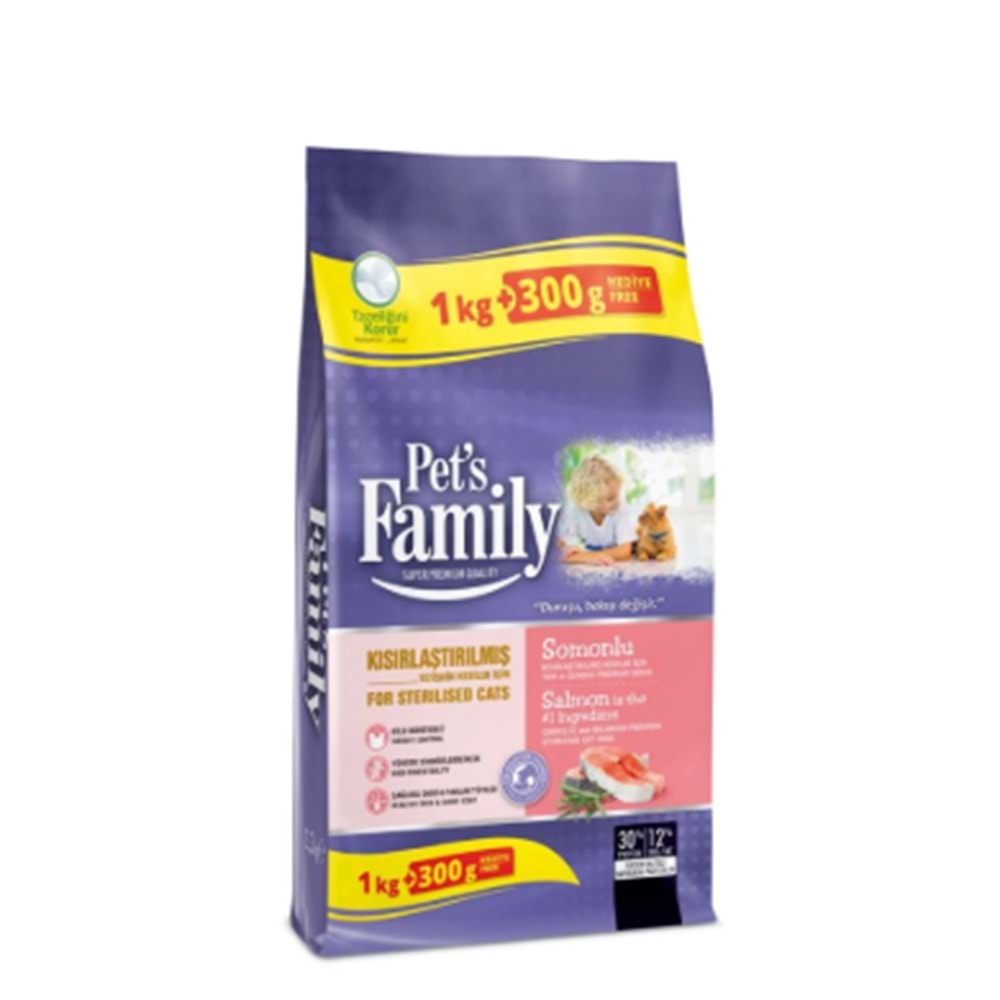PETS FAMİLY KEDİ MAMASI SOMONLU KISIR KEDİ 1300 GR