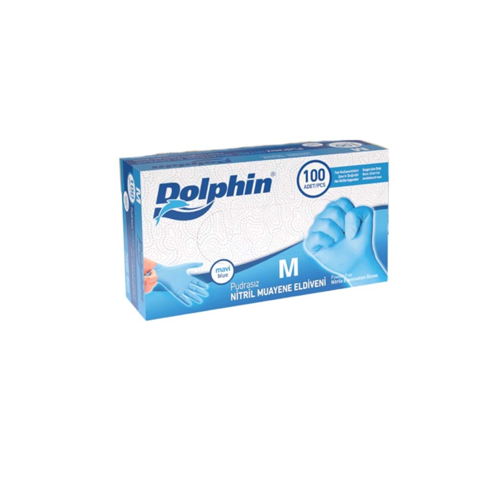NİTRİL ELDİVEN PUDRASIZ ORTA 100 LÜ DOLPHİN MAVİ