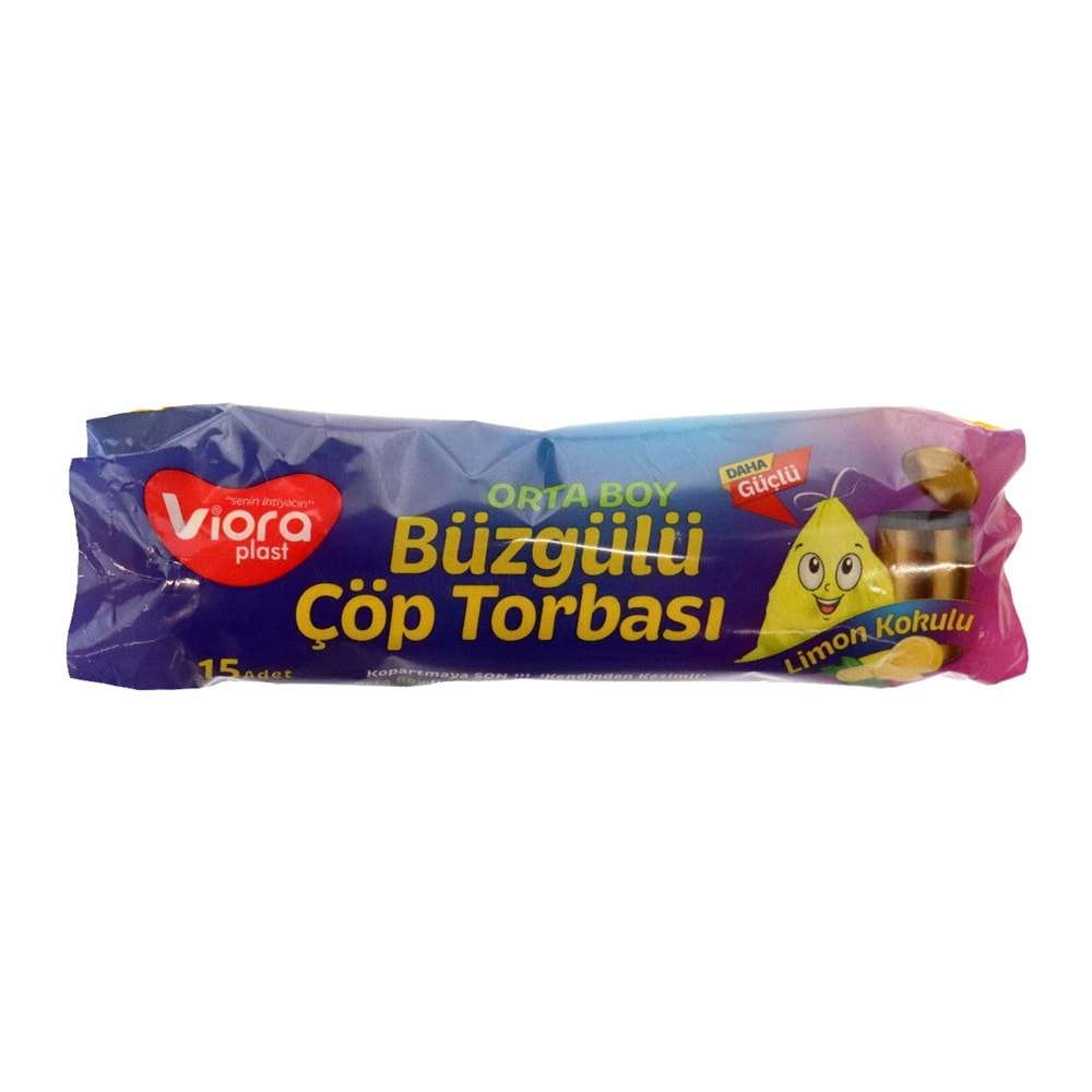 VİORA BÜZGÜLÜ GÜÇLÜ ORTA BOY LİMON ÇÖP POŞETİ 15 Lİ