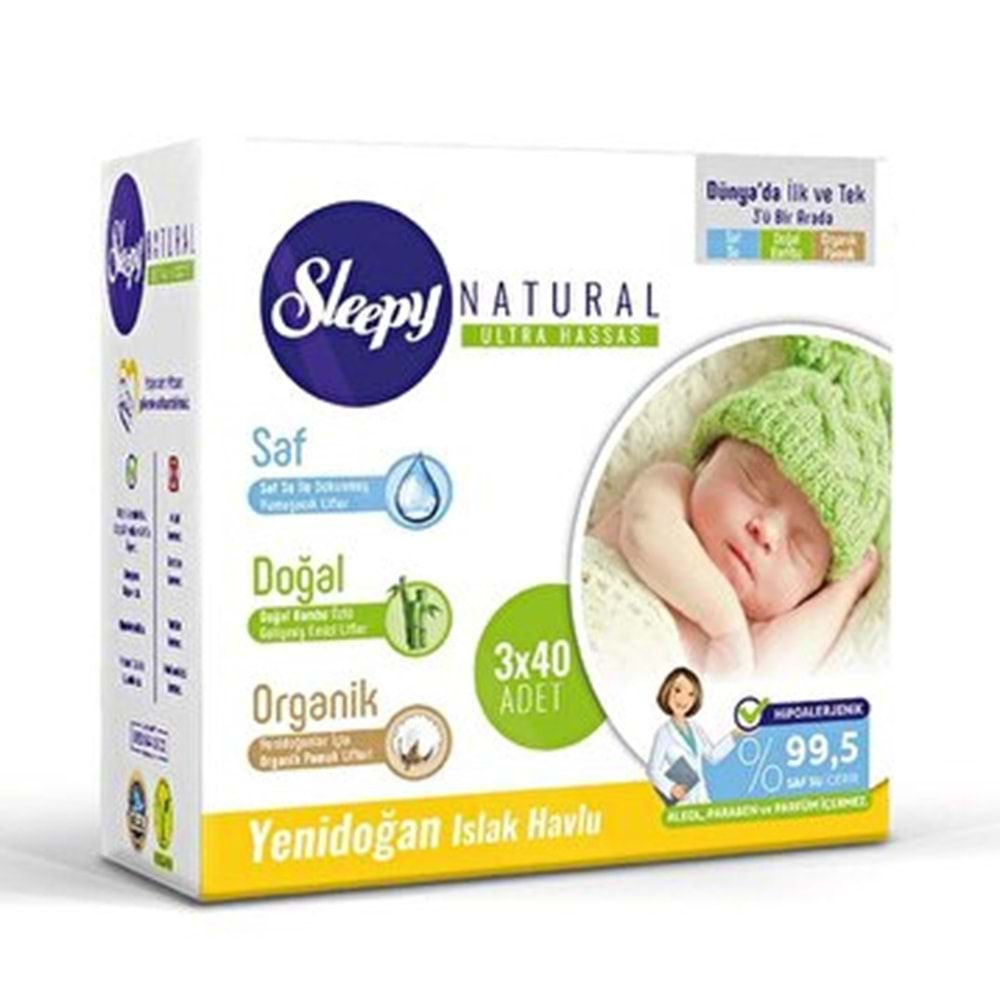 SLEEPY ISLAK HAVLU NATUREL BEBEK HAVLUSU 3 lü PAKET 120 li