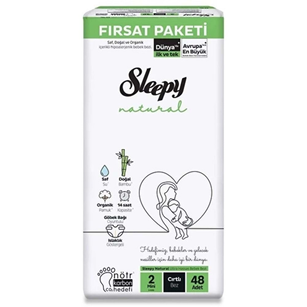 SLEEPY NATUREL TEKLİ FIRSAT NO:2 MİNİ BOY 3-6 KG 48 Lİ ÇOCUK BEZİ