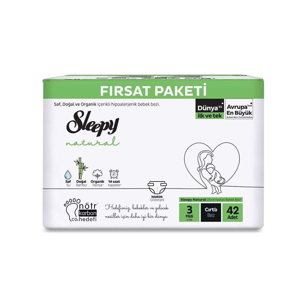 SLEEPY NATUREL TEKLİ FIRSAT NO:3 MİDİ BOY 4-9 KG 42 Lİ ÇOCUK BEZİ