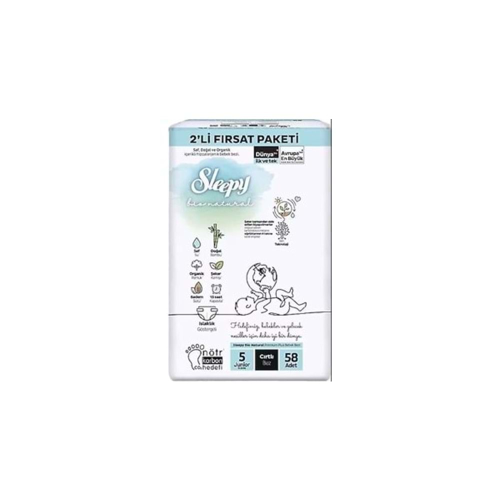 SLEEPY BİO NATUREL 2Lİ FIRSAT paket NO:5 JUNİOR 58 Lİ ÇOCUK BEZİ