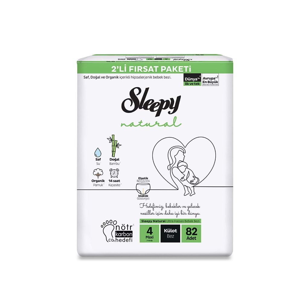 SLEEPY NATUREL 2Lİ FIRSAT KÜLOT NO:4 MAXİ 82 Lİ ÇOCUK BEZİ