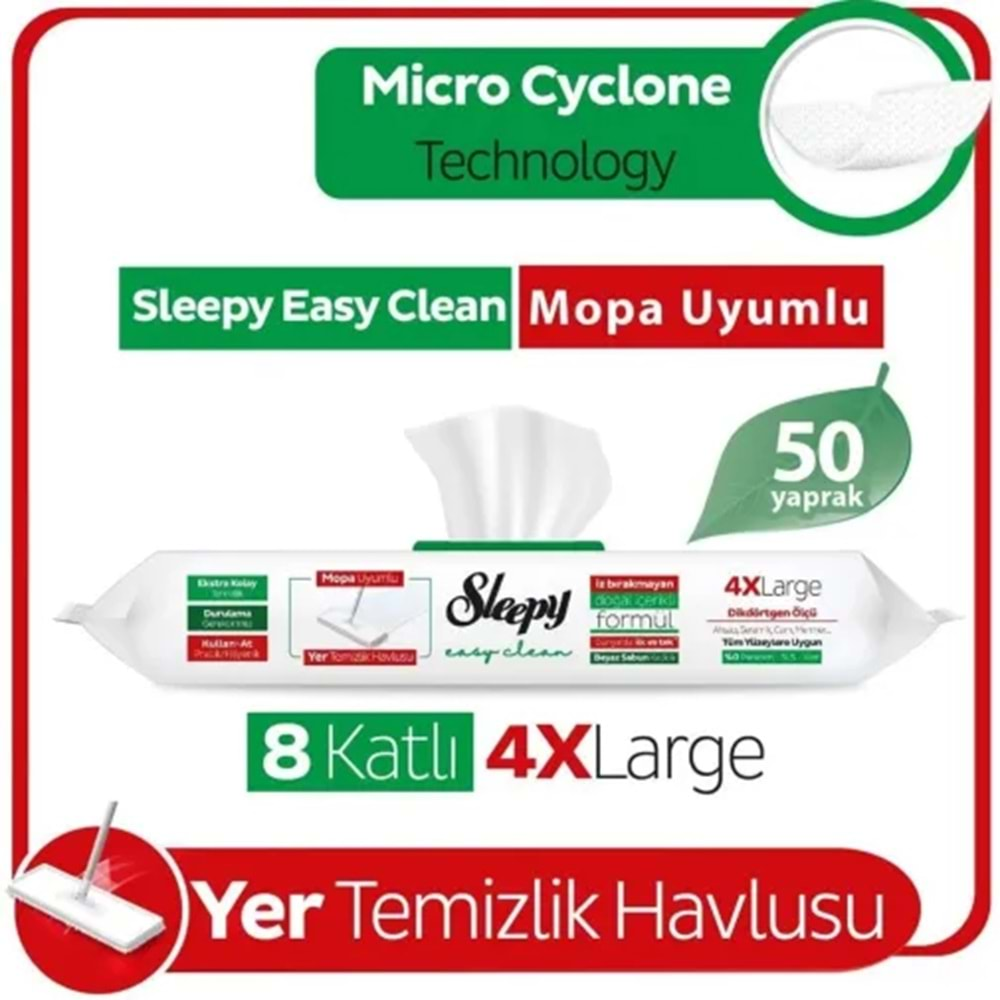 SLEEPY YÜZEY TEMİZLİK HAVLUSU 4XL MOPA UYUMLU BEYAZ SABUN