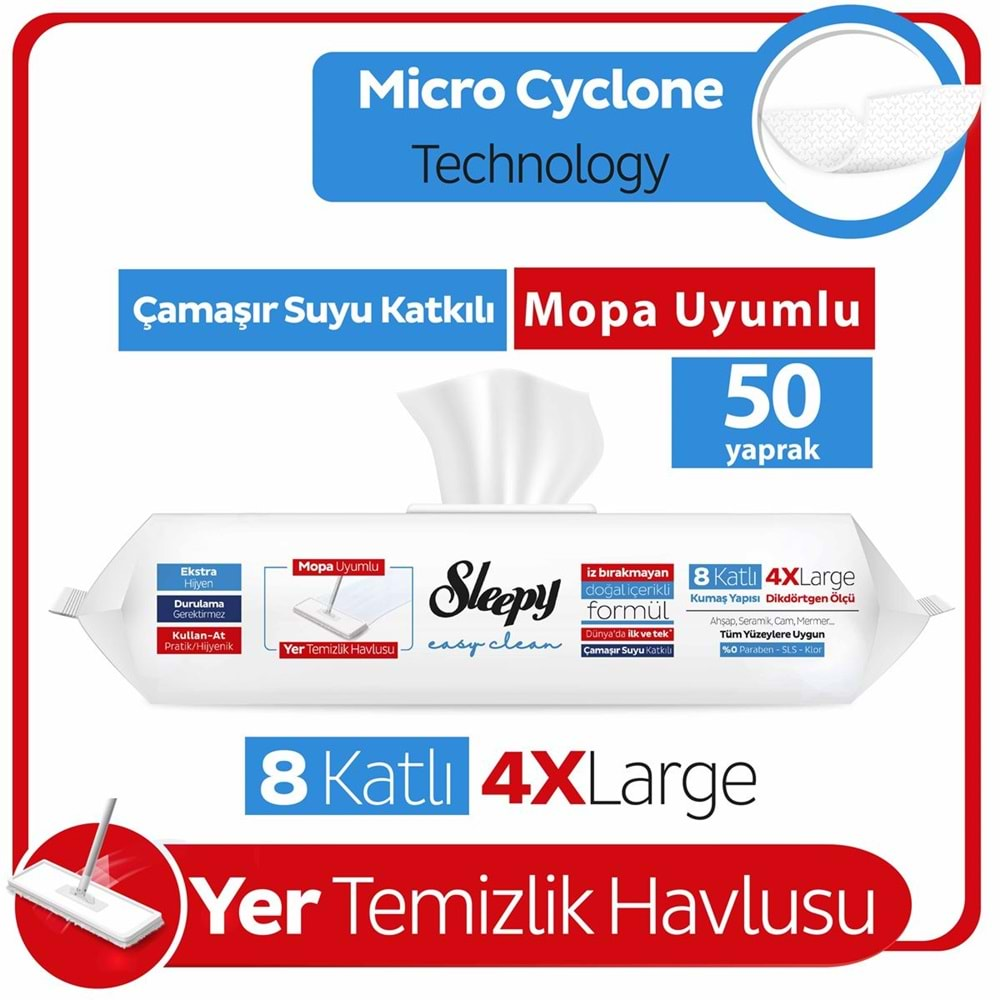 SLEEPY YÜZEY TEMİZLİK HAVLUSU 4XL MOPA UYUMLU ÇAMAŞIR SULU