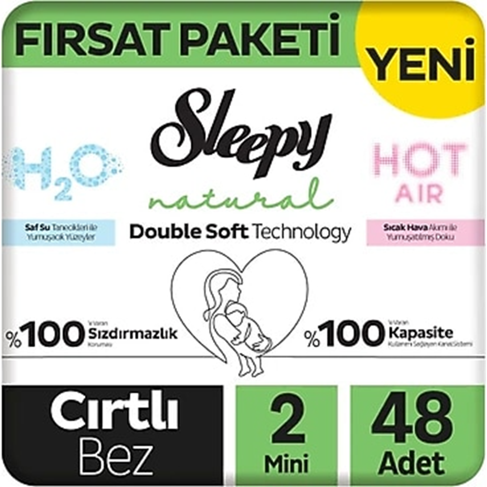 Sleepy Natural Double Soft no:2 Fırsat Paketi Bebek Bezi Tekli 48 li
