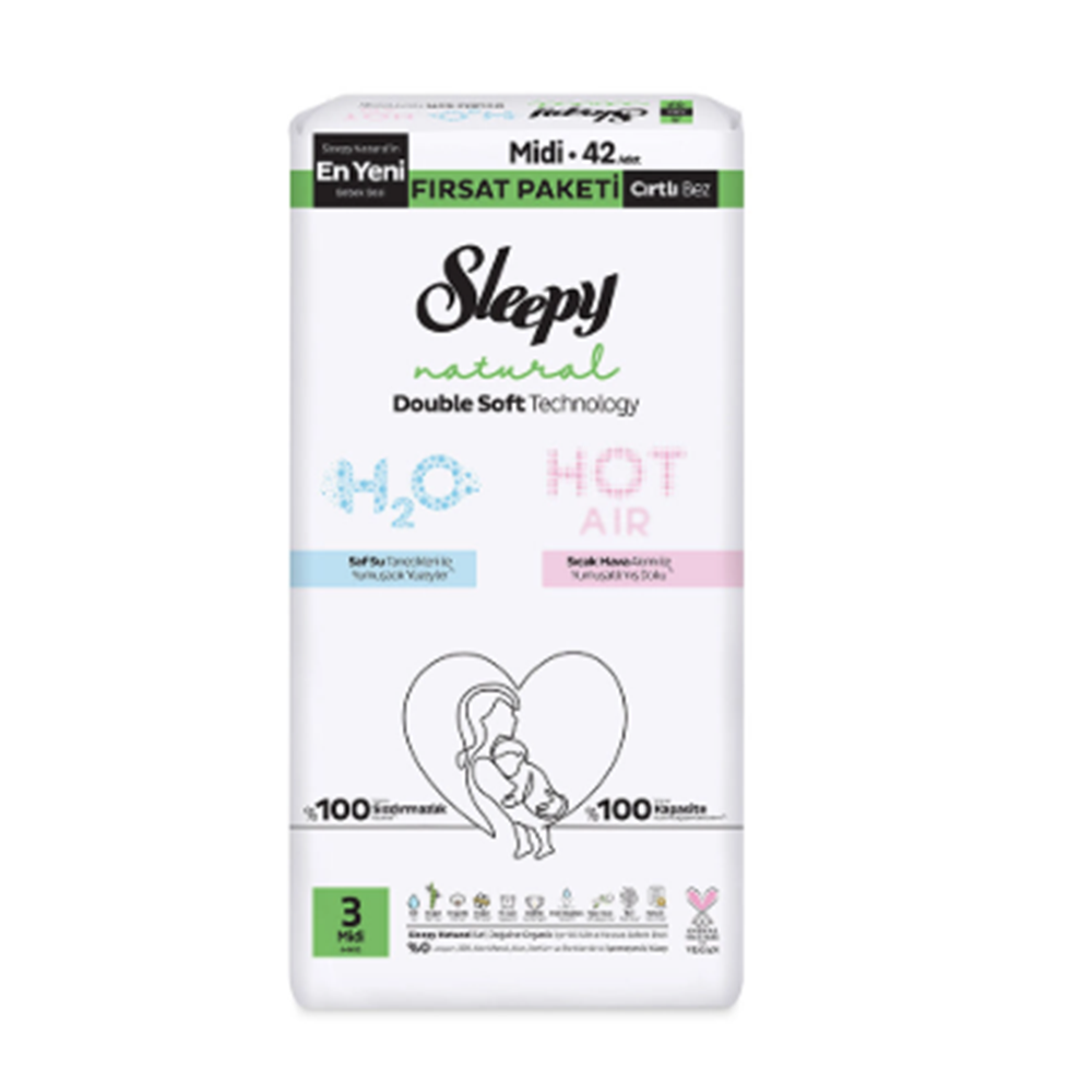 Sleepy Natural Double Soft no:3 Fırsat Paketi Bebek Bezi Tekli 42 li