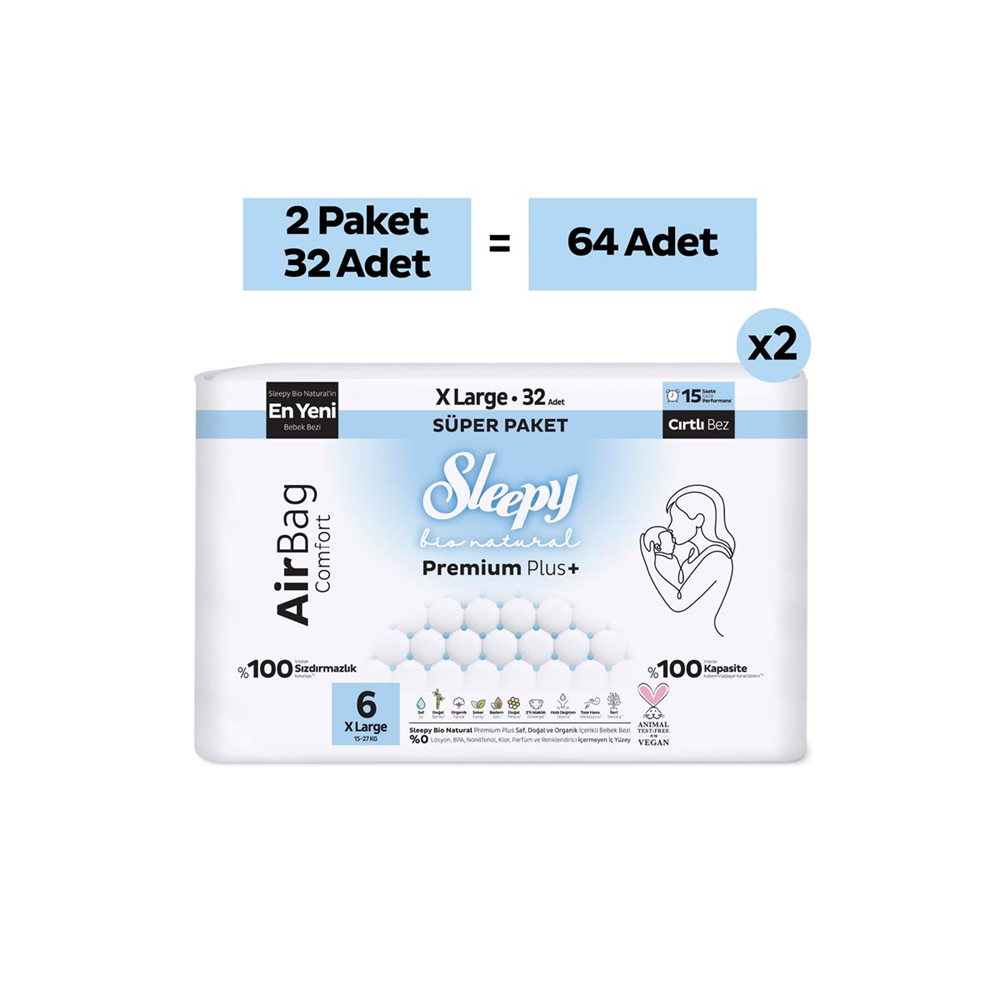 Sleepy Bio Natural Premium Plus Airbag Comfort 6 Numara 32 Lİ Bebek Bezi