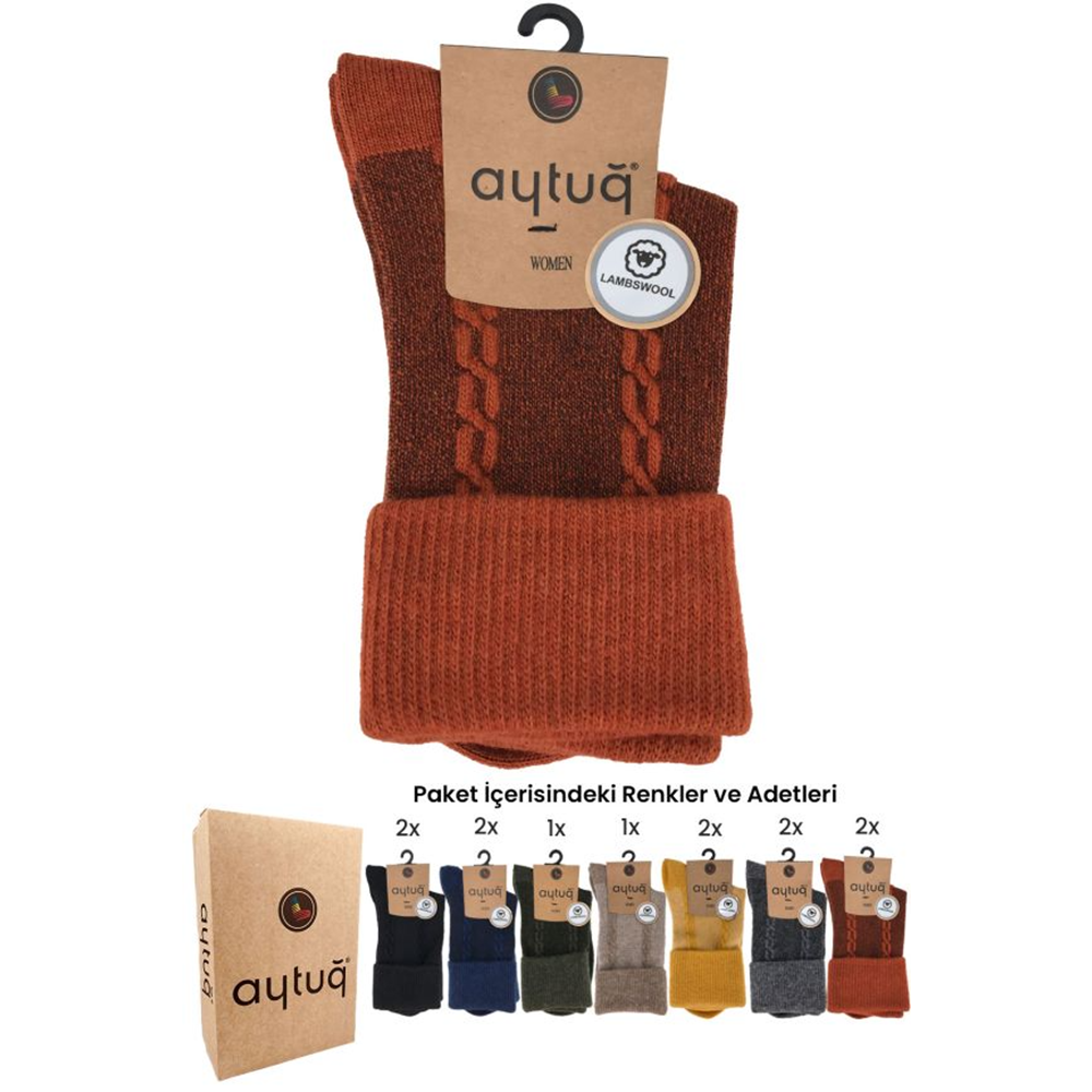 Aytuğ Kadın Soket Çorap Desenli Kıvırmalı Lambswool Asorti 36-40 AYTUG45019