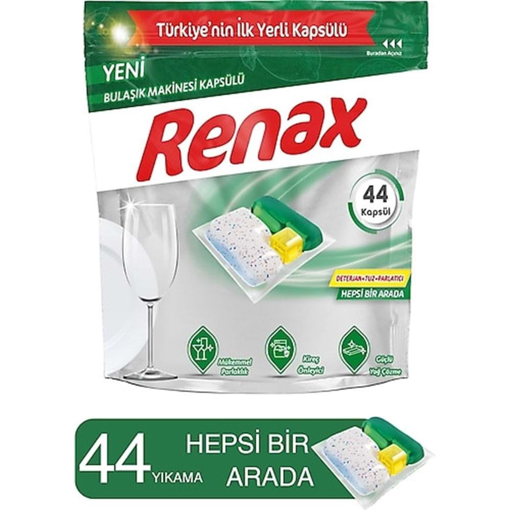 RENAX BULAŞIK MAKİNA DETERJANI 44 LÜ KAPSÜL HEPSİ 1 ARADA