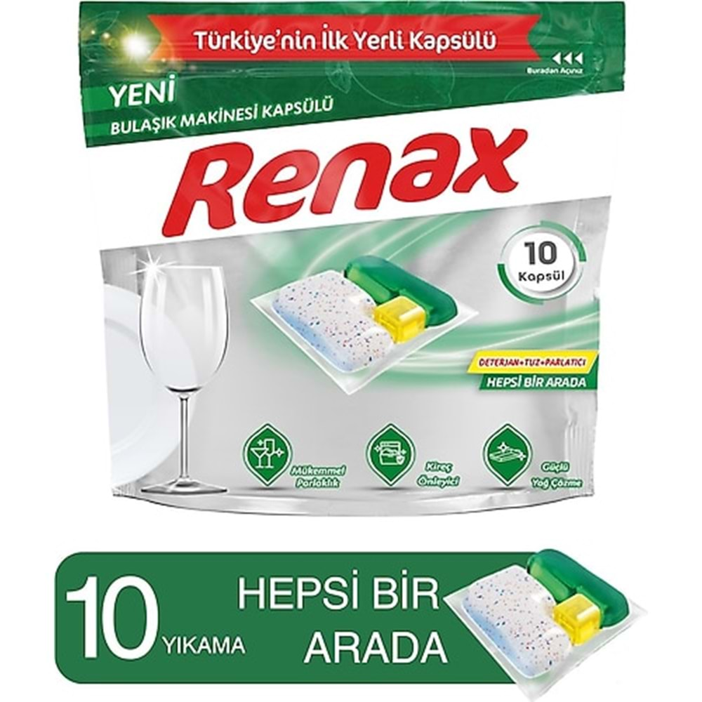 RENAX BULAŞIK MAKİNA DETERJANI 10 lu KAPSÜL HEPSİ 1 ARADA