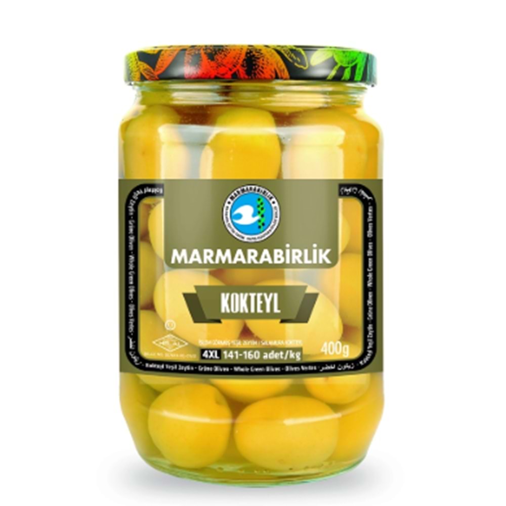 Marmara Birlik Yeşil Zeytin KOKTRYL 400 GR 4xl-3xl 141-180 dane