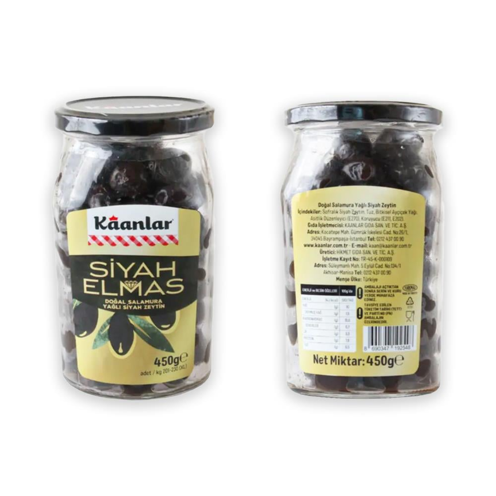 KAANLAR YAĞLI SİYAH ELMAS ZEYTİN SELE 450GR CAM 201-230 KALİBRE