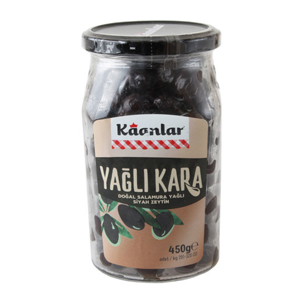 KAANLAR YAĞLI KARA ZEYTİN SELE 450GR CAM 291-320 KALİBRE
