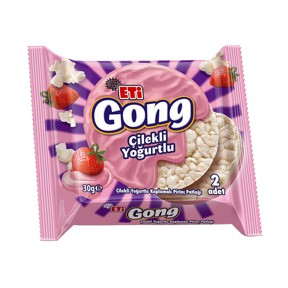 ETİ GONG SÜTLÜ ÇİLEKLİ YOĞURTLU PİRİNÇ PATLAĞI 30 GR