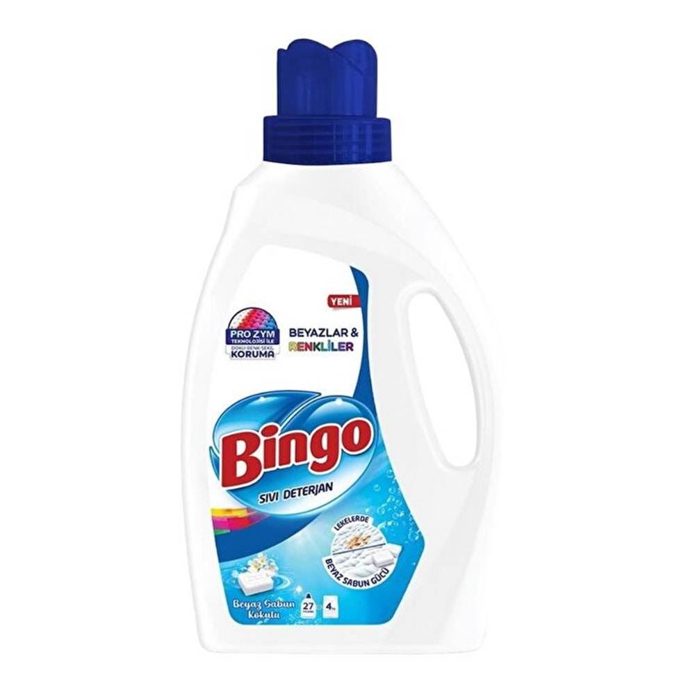 BİNGO 1755ML RENKLİ BEYAZ SIVI DETERJAN BEYAZ ABUN KOKULU 27 YIKAMA
