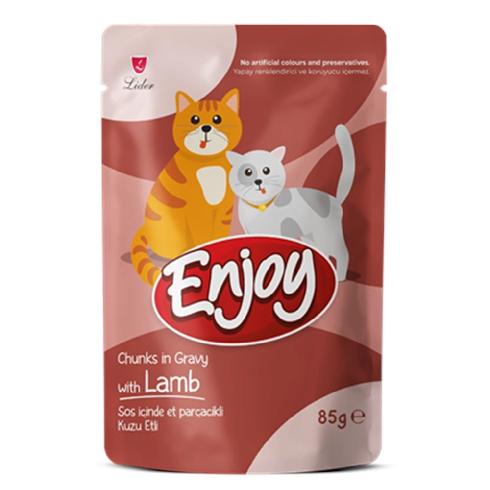 ENJOY POUCH KEDİ SOS İÇİNDE PARÇACIKLI KUZU ETLİ 85 GR