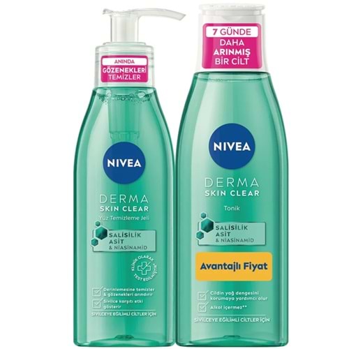 NIVEA DERMA YÜZ TEMİZLEME JELİ 150 ML+DERMA TONİK 200 ML