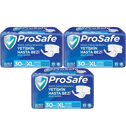 Prosafe 3 Paket 30'lu XL-Extra Large Boy Bel Bantlı Tekstil Yüzey Yetişkin Hasta Bezi