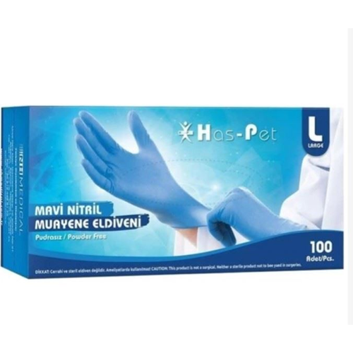 NİTRİL ELDİVEN PUDRASIZ BÜYÜK 100 LÜ HASPET MAVİ.