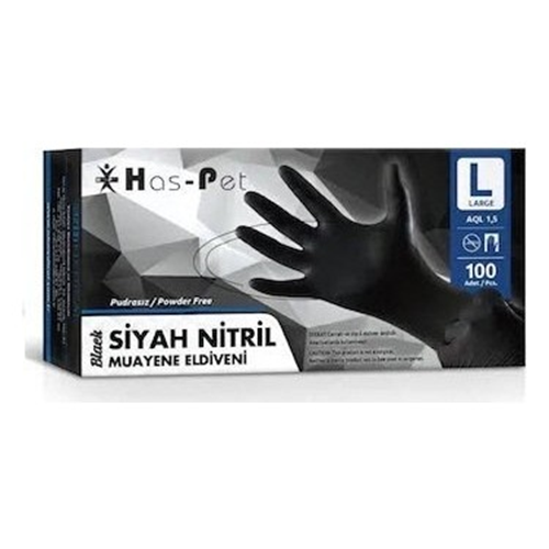 NİTRİL ELDİVEN PUDRASIZ BÜYÜK 100 LÜ HASPET SİYAH.