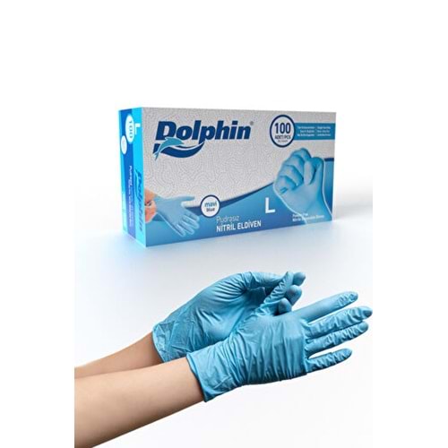 NİTRİL ELDİVEN PUDRASIZ BÜYÜK 100 LÜ DOLPHİN MAVİ