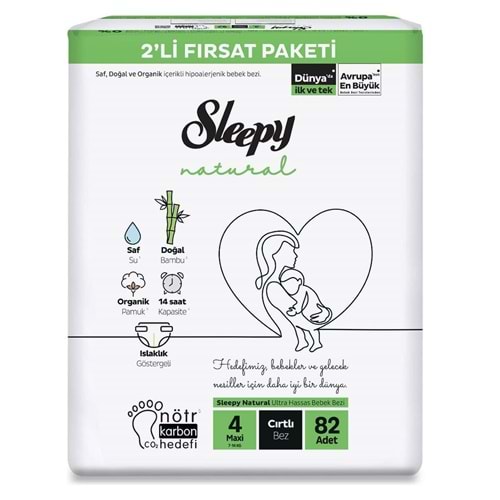 SLEEPY NATUREL 2Lİ FIRSAT paket NO:4 MAXİ 82 Lİ ÇOCUK BEZİ