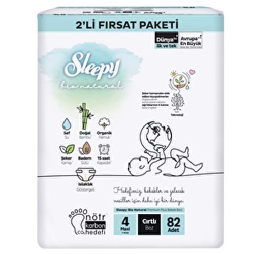 SLEEPY BİO NATUREL 2Lİ FIRSAT paket NO:4 MAXİ 82 Lİ ÇOCUK BEZİ