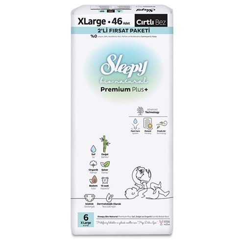 SLEEPY BİO NATUREL 2Lİ FIRSAT paket NO:6 XLARGE 46 LI ÇOCUK BEZİ