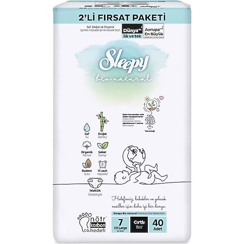 SLEEPY BİO NATUREL 2Lİ FIRSAT PAKET NO:7 XXL BOY 20-30 KG 40 LI