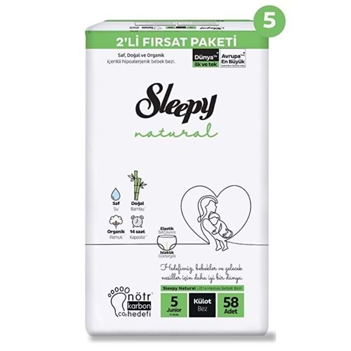 SLEEPY NATUREL 2Lİ FIRSAT KÜLOT NO:5 JUNİOR 58 Lİ ÇOCUK BEZİ