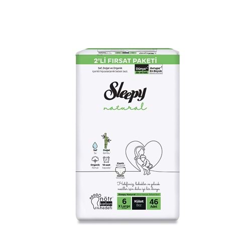 SLEEPY NATUREL 2Lİ FIRSAT KÜLOT NO:6 XLARGE 46 LI ÇOCUK BEZİ