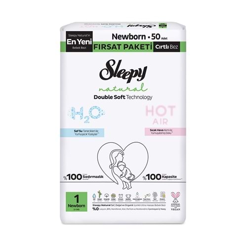 Sleepy Natural Double Soft no:1 Fırsat Paketi Bebek Bezi Tekli 50 li