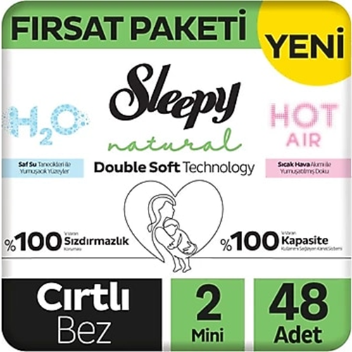 Sleepy Natural Double Soft no:2 Fırsat Paketi Bebek Bezi Tekli 48 li