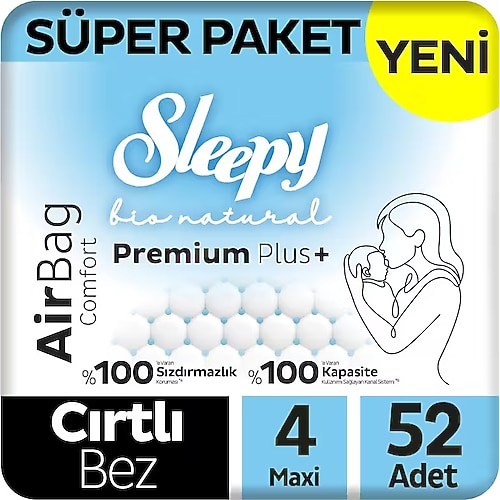 Sleepy Bio Natural Premium Plus Airbag Comfort 4 Numara Maxi 52'li Bebek Bezi