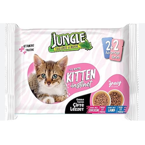 JUNGLE 4LÜ YAVRU KEDİ POUCH MAMA TAVUKLU KUZULU 400 GR