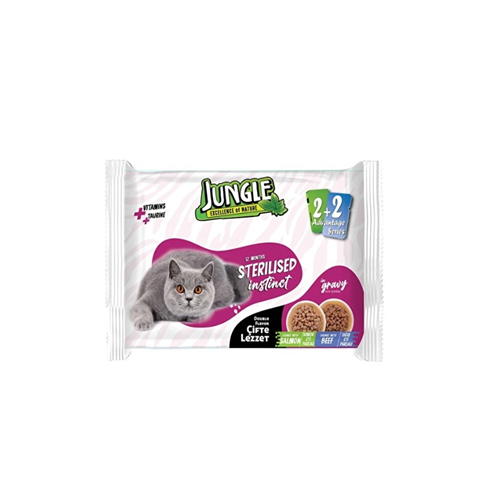 JUNGLE 4LÜ KISIRLAŞTIRILMIŞ POUCH MAMA SOMONLU BİFTEKLİ 400 GR