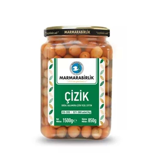 Marmara Birlik Yeşil Zeytin Doğal Çizik Salamura (XS) 850 G