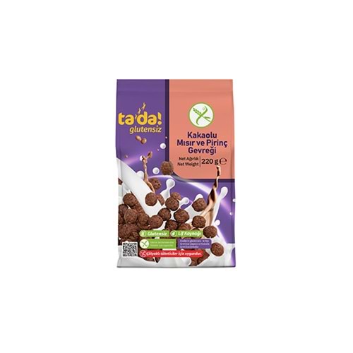 TADA GLUTENSİZ KAKAOLU MISIR VE PİRİNÇ GEVREĞİ 220 GR