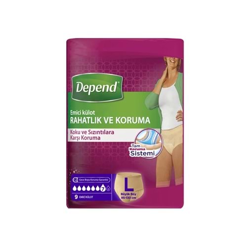 DEPEND EMİCİ KÜLOT BÜYÜK KADIN 9 LU