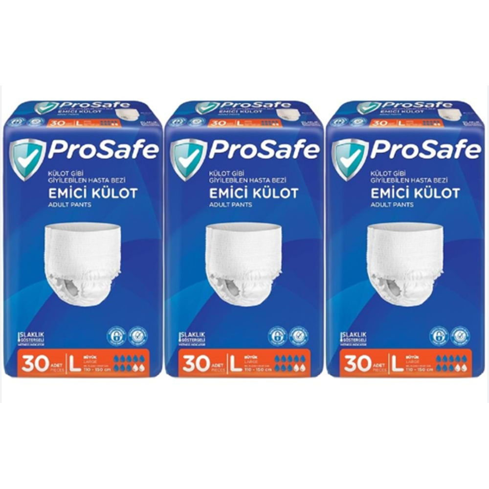 PROSAFE 3 Adet L Yetişkin Yaşlı Hasta Bezi Unisex Emici Külot 30'Lu 110-150 Cm