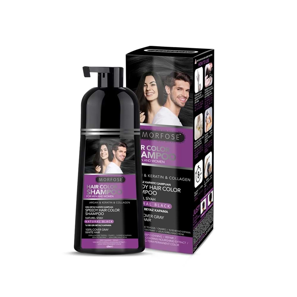 MORFOSE 420 ML ŞAMPUAN SAÇ SAKAL BEYAZ KAPATICI SİYAH.