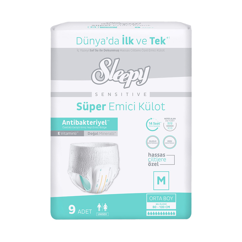 Sleepy Sensitive Antibakteriyel Emici Külot M Orta 9 lu