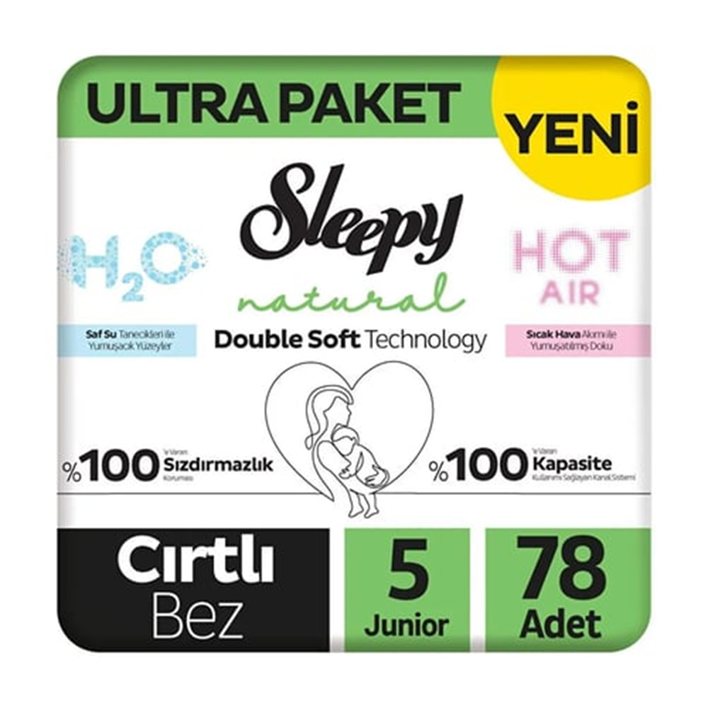 Sleepy Natural Double Soft Ultra Paket Bebek Bezi 5 Numara Junior 78 Adet